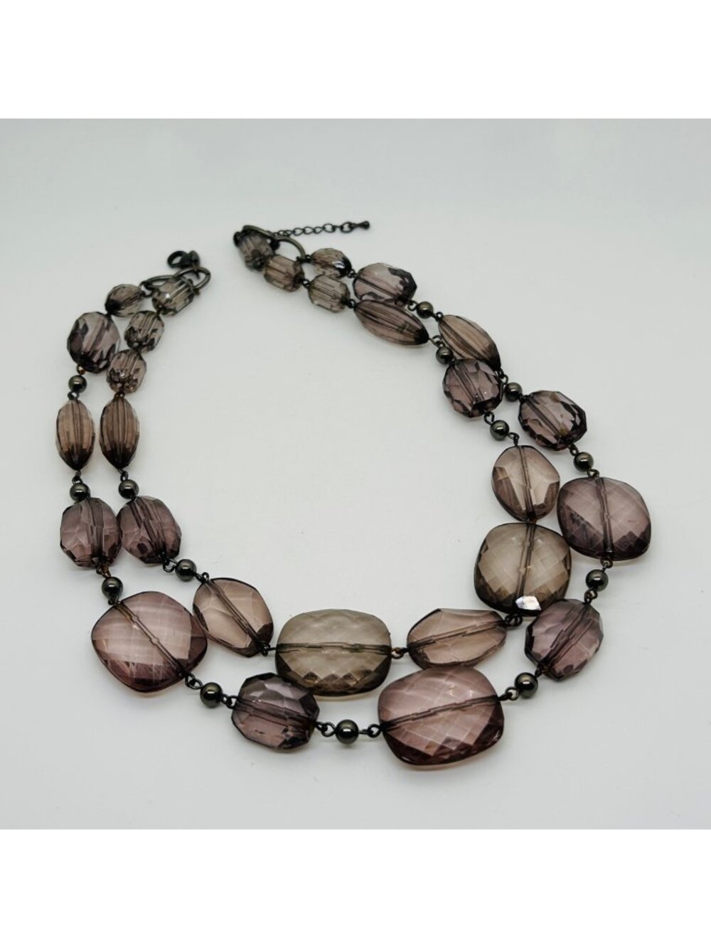 NY & Co Double Strand Statement Necklace Gray Purple Chunky Beaded Acrylic